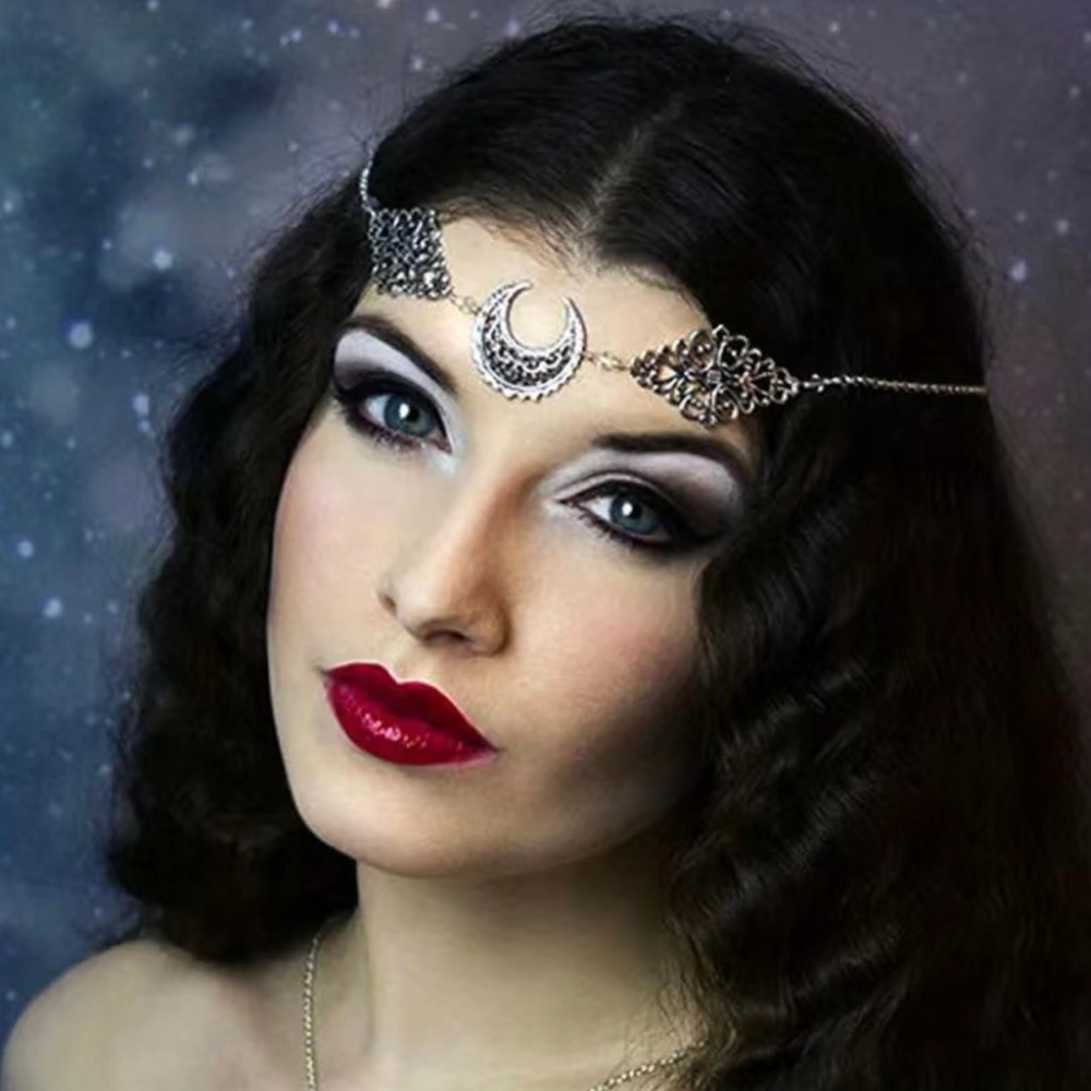 Vintage Style Hollow Out Flower Pattern Silver Plated Head Chain Boho Style Body